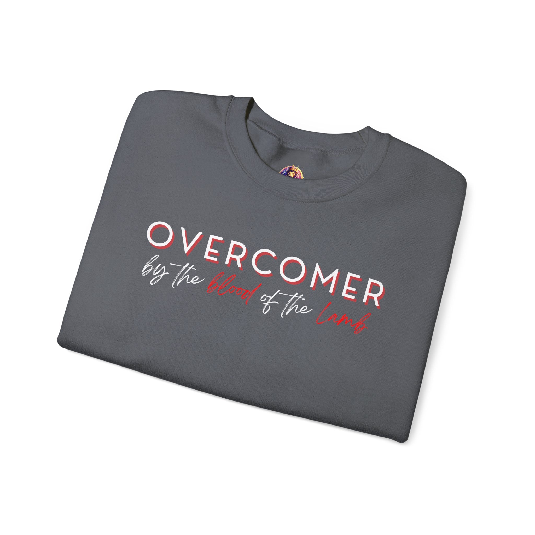 The Overcomer Crewneck Sweatshirt w/White and Red Text
