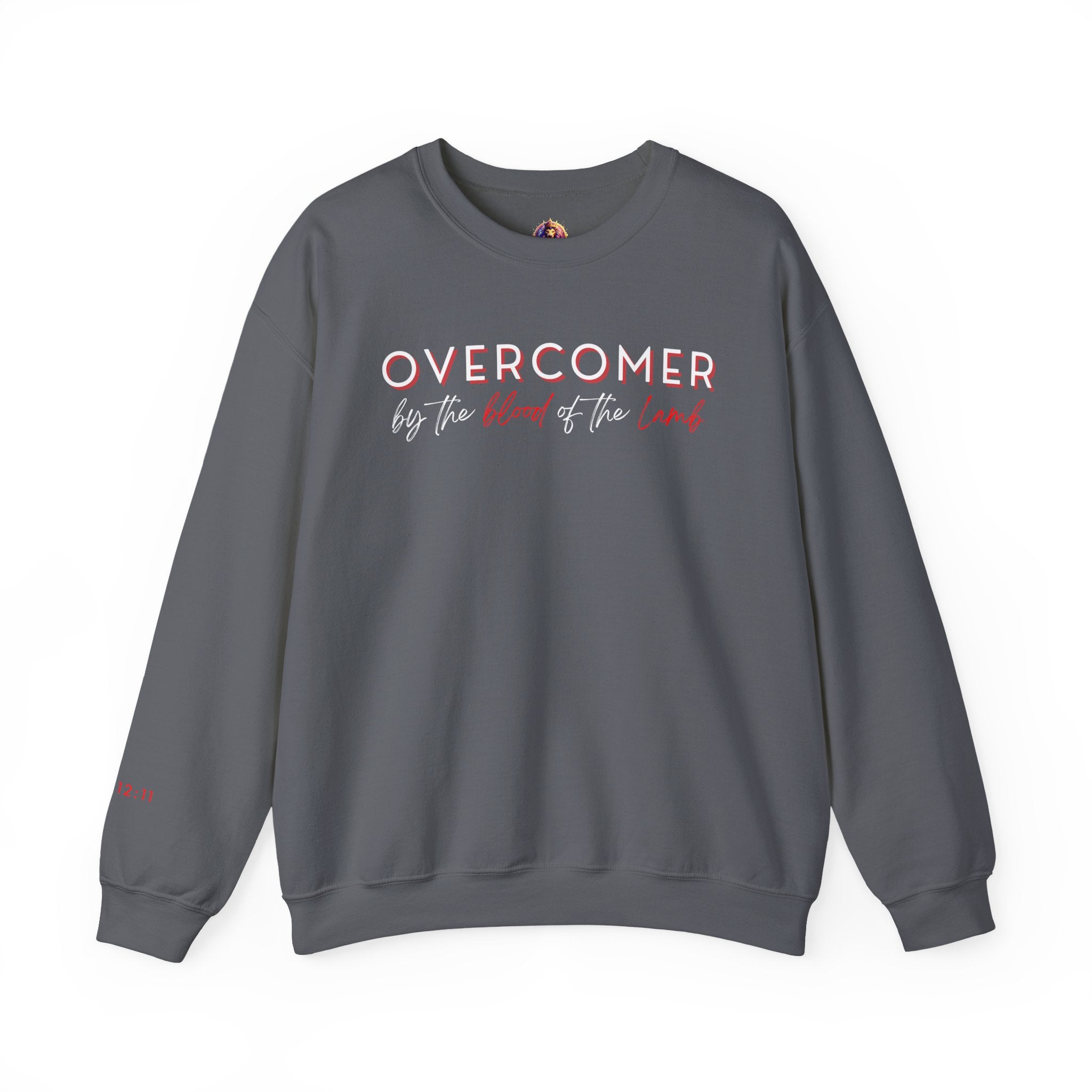 The Overcomer Crewneck Sweatshirt w/White and Red Text