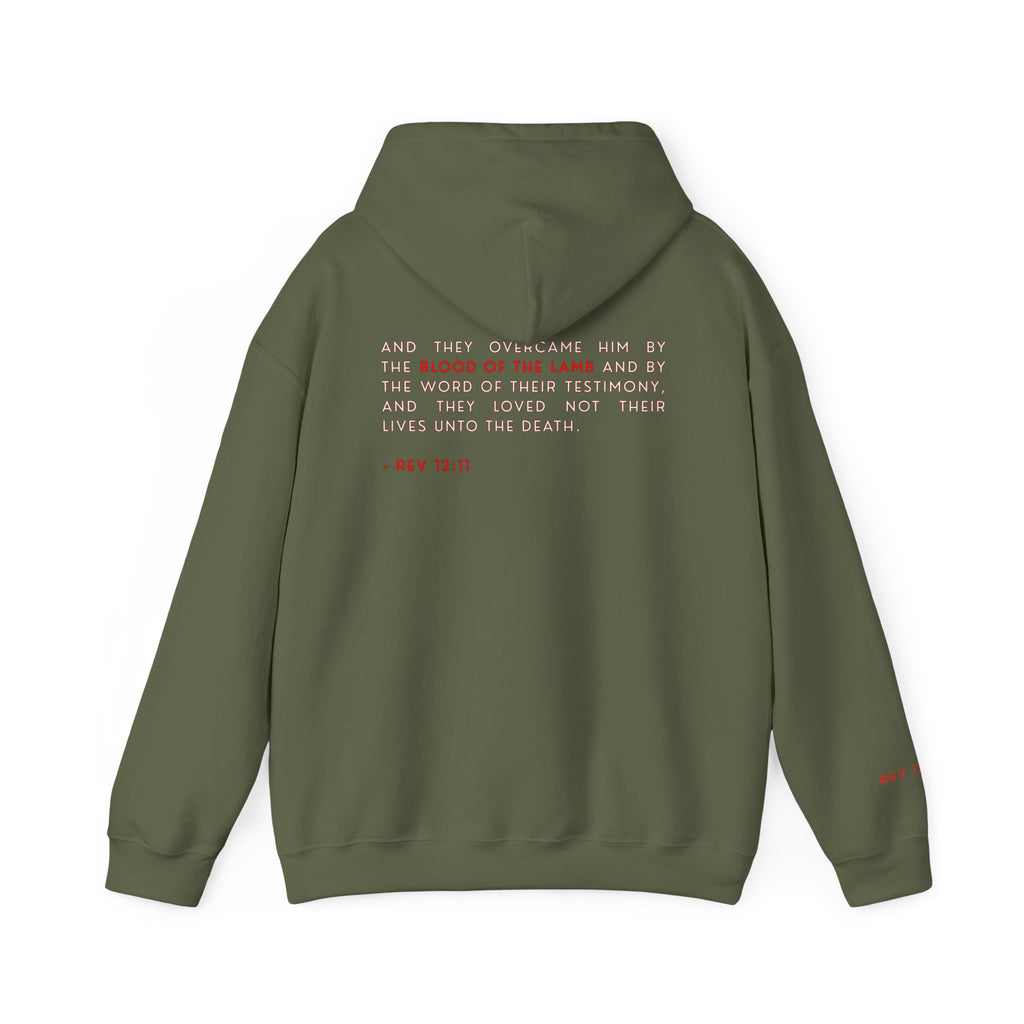 The Overcomer Hoodie w/White and Red Text