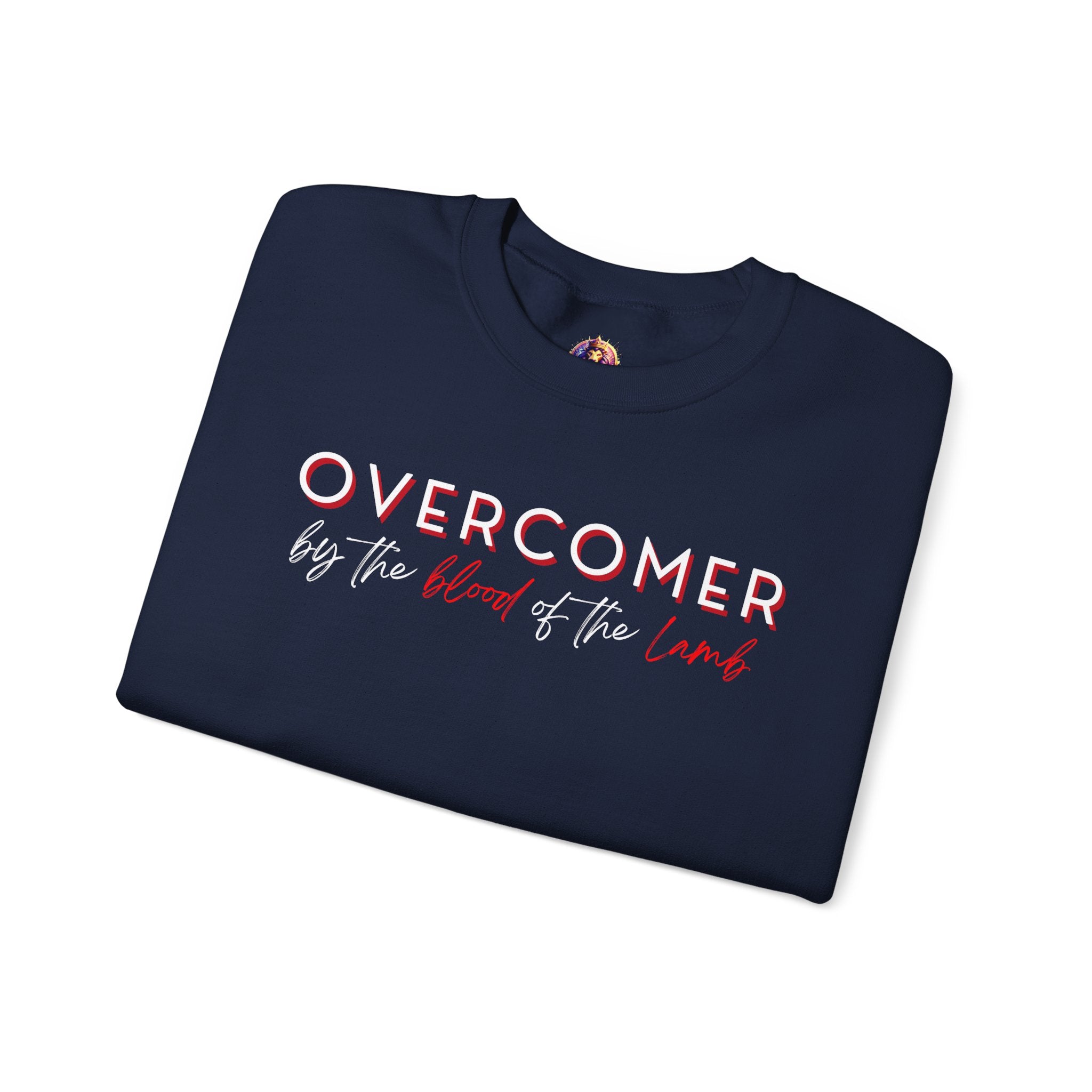 The Overcomer Crewneck Sweatshirt w/White and Red Text