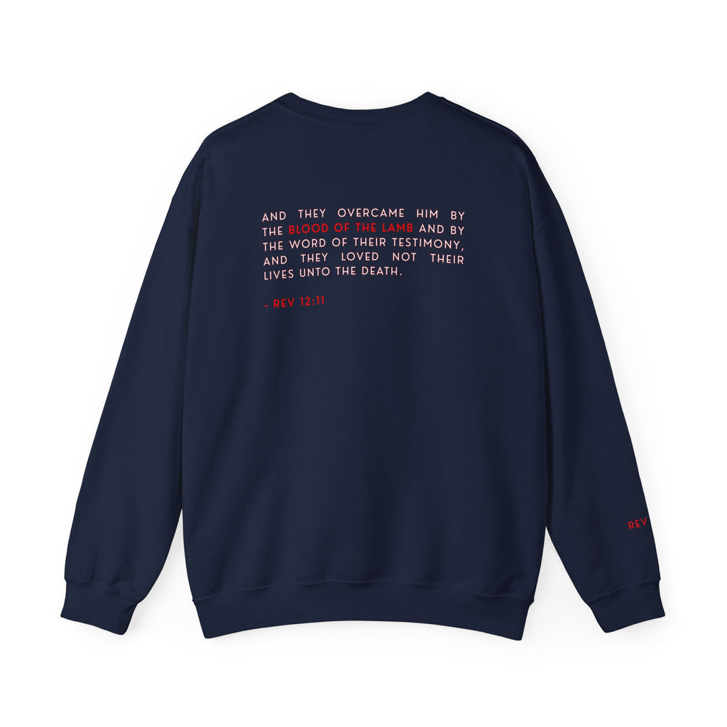 The Overcomer Crewneck Sweatshirt w/White and Red Text