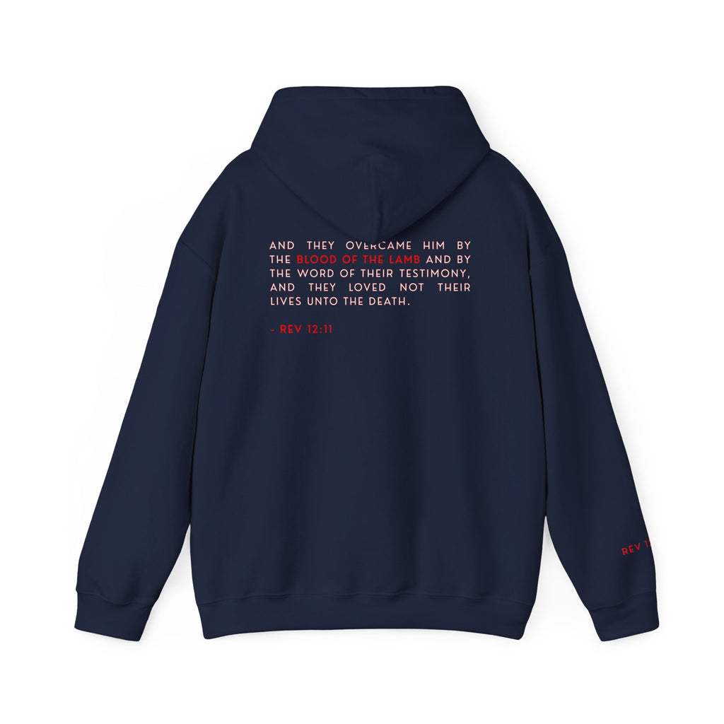 The Overcomer Hoodie w/White and Red Text