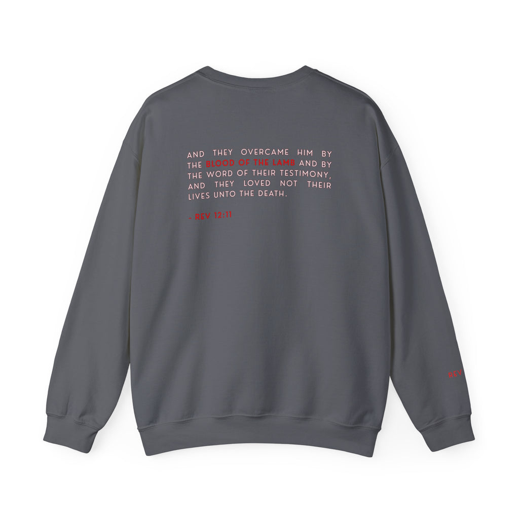 The Overcomer Crewneck Sweatshirt w/White and Red Text