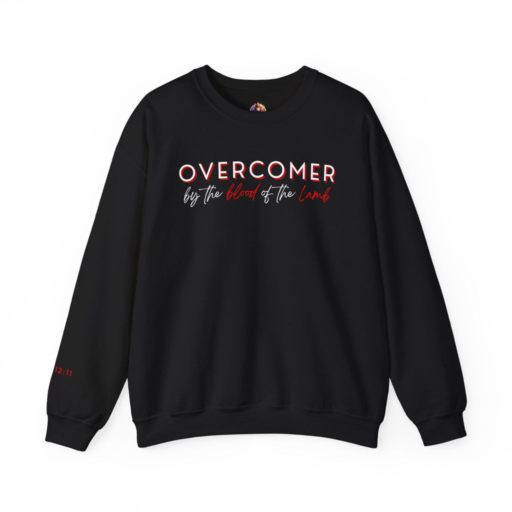 The Overcomer Crewneck Sweatshirt w/White and Red Text