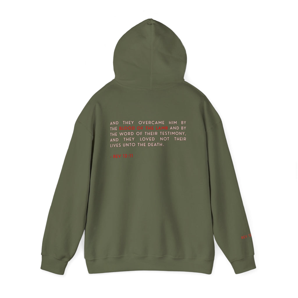 The Overcomer Hoodie w/White and Red Text