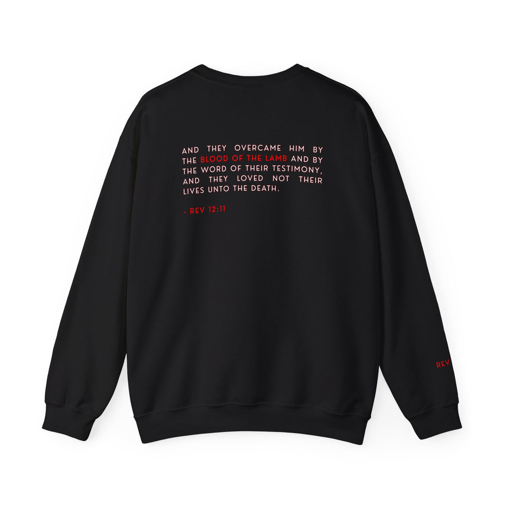 The Overcomer Crewneck Sweatshirt w/White and Red Text