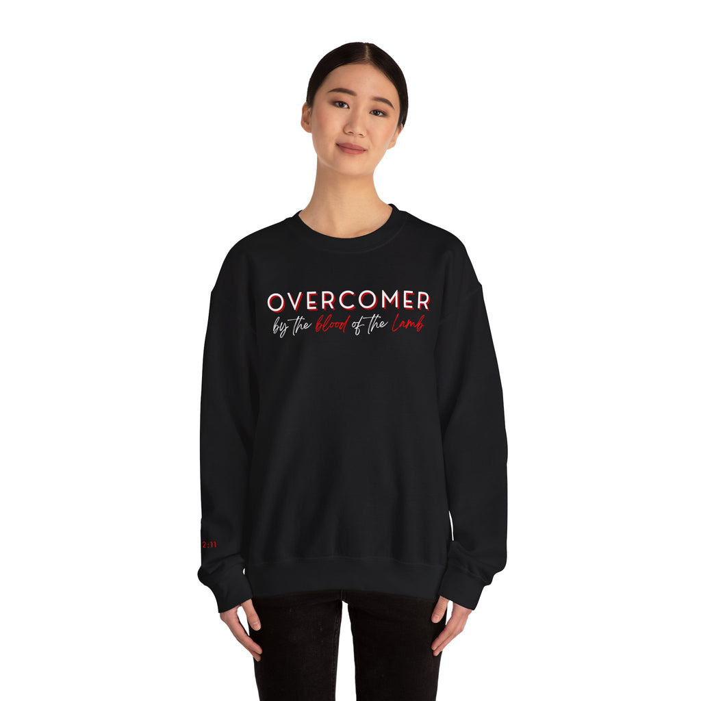 The Overcomer Crewneck Sweatshirt w/White and Red Text